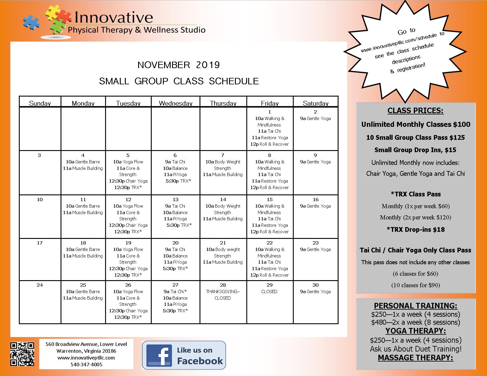 calendar Innovative Physical Therapy and Wellness Studio